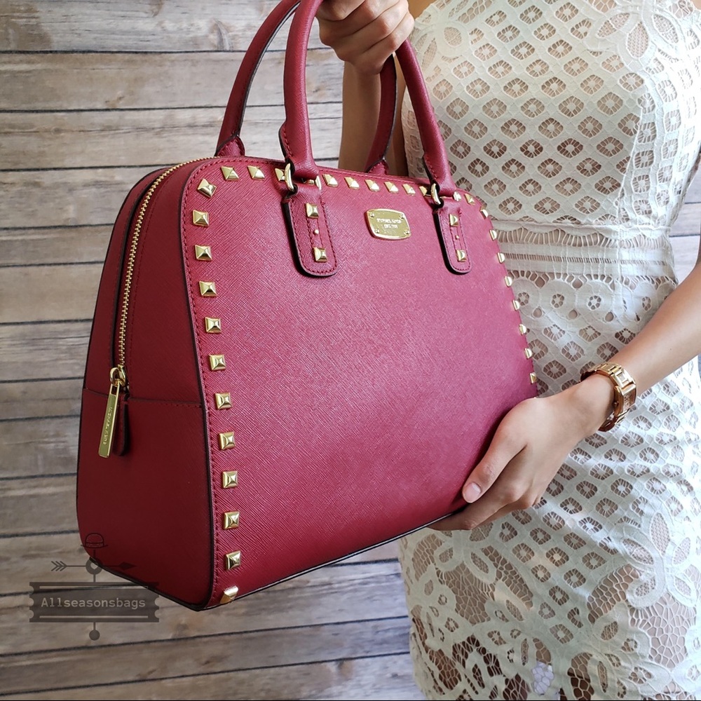 NWT Michael Kors Sandrine Large satchel Cherry Bag - Picture 2 of 6